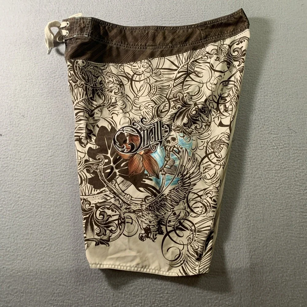 vintage O'Neill men's abstract graphic board short  Brown stripe Sz 36 Y2K 00s